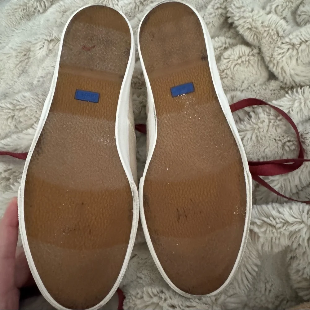 Keds Women's Cream Canvas Sneakers with Burgundy Laces
